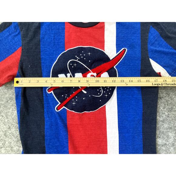 NASA space stripped t shirt small embroidered red blue white retro crewneck - Picture 4 of 6